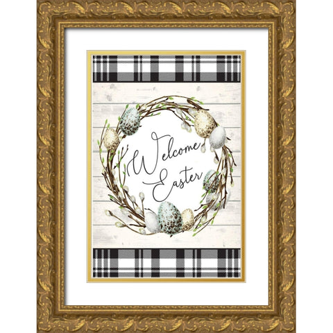Welcome Easter Gold Ornate Wood Framed Art Print with Double Matting by ND Art