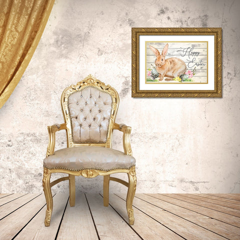 Happy Easter Gold Ornate Wood Framed Art Print with Double Matting by ND Art