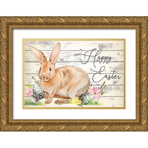 Happy Easter Gold Ornate Wood Framed Art Print with Double Matting by ND Art