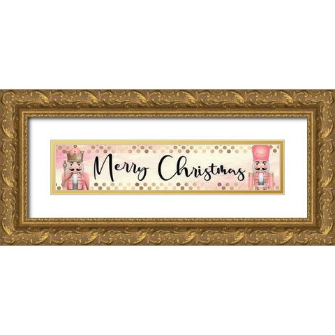 Merry Christmas Gold Ornate Wood Framed Art Print with Double Matting by ND Art