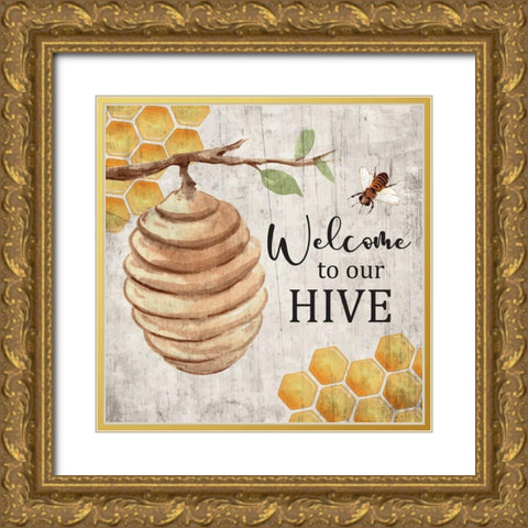 Welcome Gold Ornate Wood Framed Art Print with Double Matting by ND Art