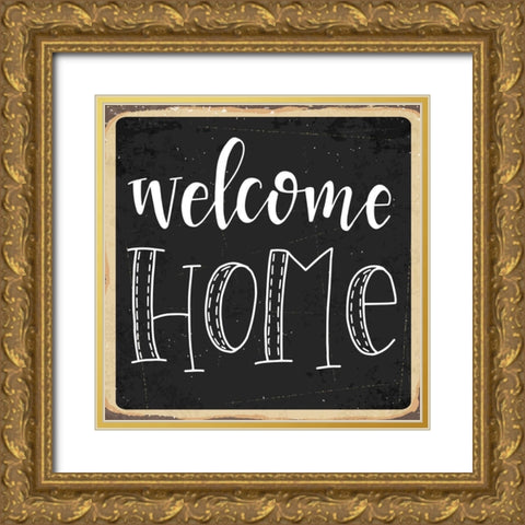 Welcome Home Gold Ornate Wood Framed Art Print with Double Matting by ND Art