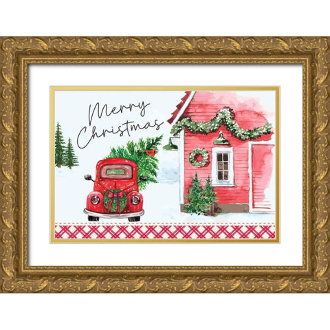 Merry Christmas Gold Ornate Wood Framed Art Print with Double Matting by ND Art