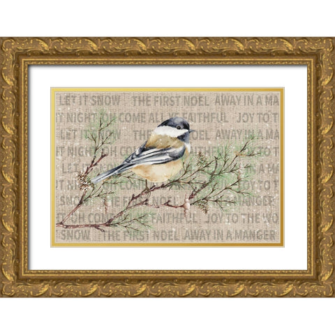 Winter Chickadee II Gold Ornate Wood Framed Art Print with Double Matting by ND Art