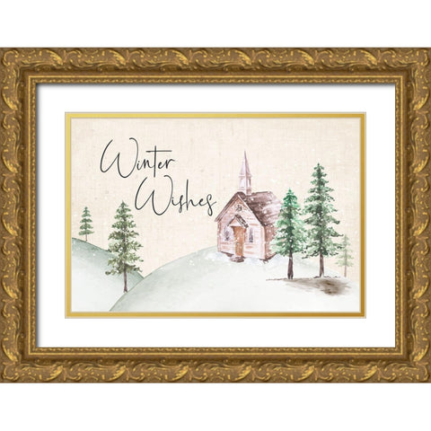 Winter Wishes Gold Ornate Wood Framed Art Print with Double Matting by ND Art
