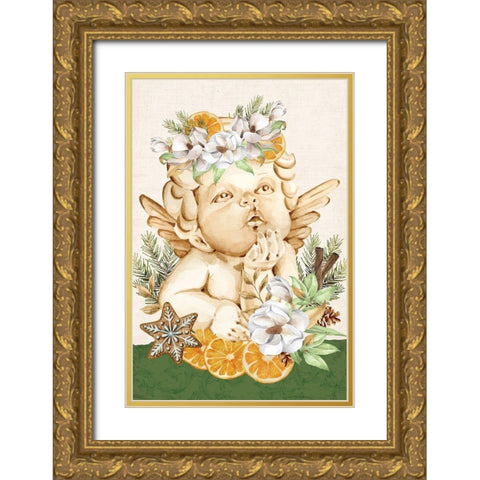Wassail Angel Gold Ornate Wood Framed Art Print with Double Matting by ND Art