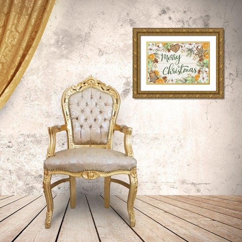 Merry Christmas Gold Ornate Wood Framed Art Print with Double Matting by ND Art