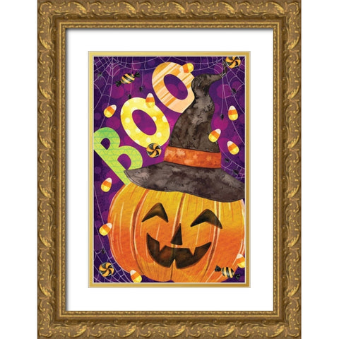 Boo! Gold Ornate Wood Framed Art Print with Double Matting by ND Art