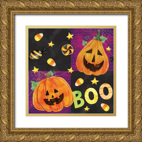 Halloween Pattern III Gold Ornate Wood Framed Art Print with Double Matting by ND Art