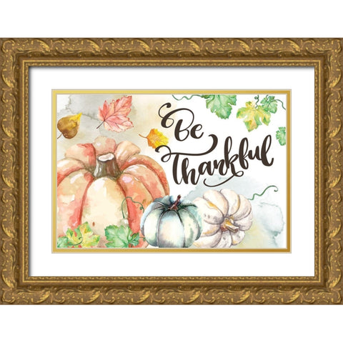 Be Thankful Gold Ornate Wood Framed Art Print with Double Matting by ND Art