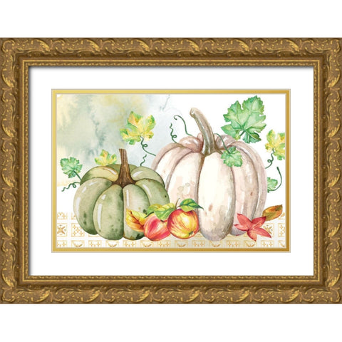 Fall Pumpkins Gold Ornate Wood Framed Art Print with Double Matting by ND Art