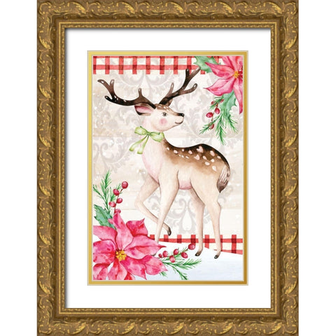 Rustic Reindeer Gold Ornate Wood Framed Art Print with Double Matting by ND Art