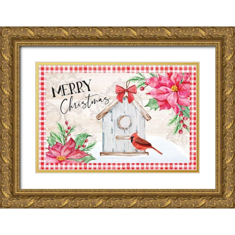 Merry Christmas Gold Ornate Wood Framed Art Print with Double Matting by ND Art