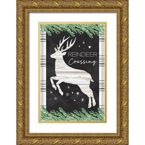 Reindeer Crossing Gold Ornate Wood Framed Art Print with Double Matting by ND Art