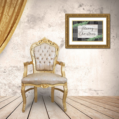 Merry Christmas Gold Ornate Wood Framed Art Print with Double Matting by ND Art