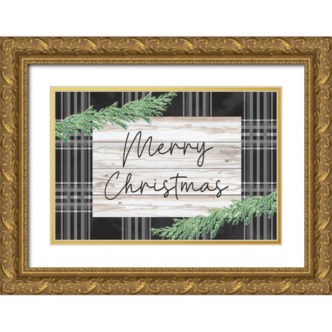 Merry Christmas Gold Ornate Wood Framed Art Print with Double Matting by ND Art
