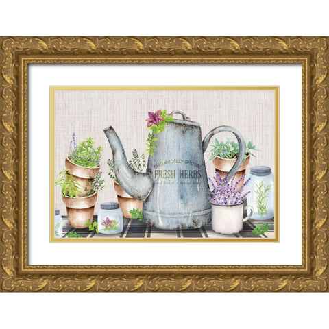 Herbal Teal Gold Ornate Wood Framed Art Print with Double Matting by ND Art