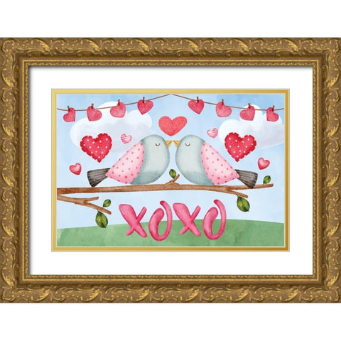 XOXO Gold Ornate Wood Framed Art Print with Double Matting by ND Art
