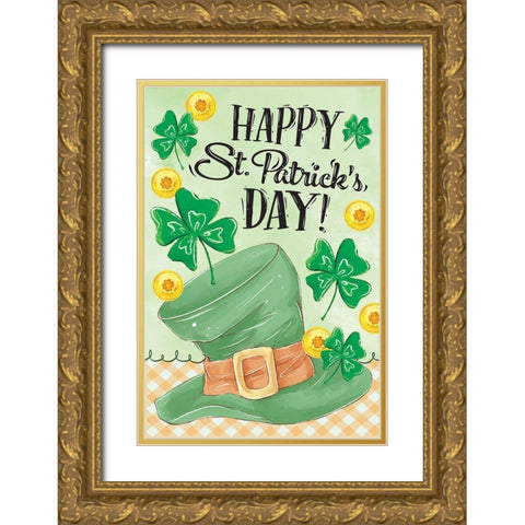 Leprechaun Hat Gold Ornate Wood Framed Art Print with Double Matting by ND Art