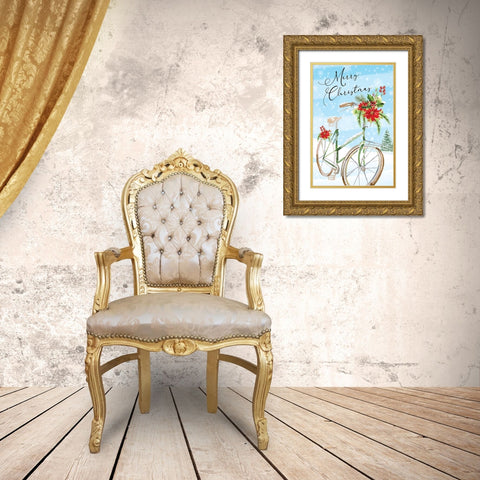 Merry Christmas Gold Ornate Wood Framed Art Print with Double Matting by ND Art