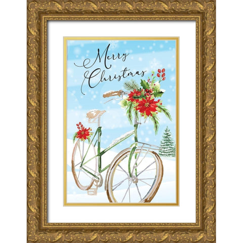 Merry Christmas Gold Ornate Wood Framed Art Print with Double Matting by ND Art