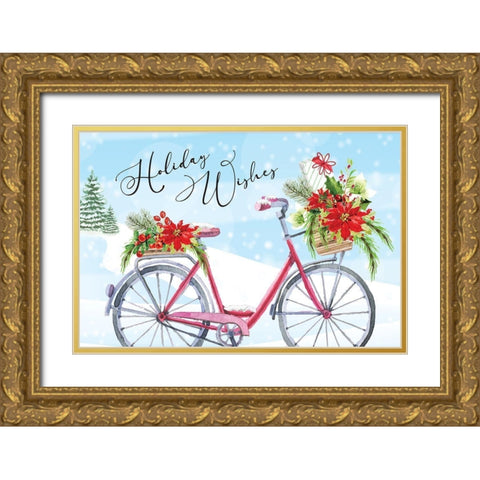Holiday Wishes Gold Ornate Wood Framed Art Print with Double Matting by ND Art