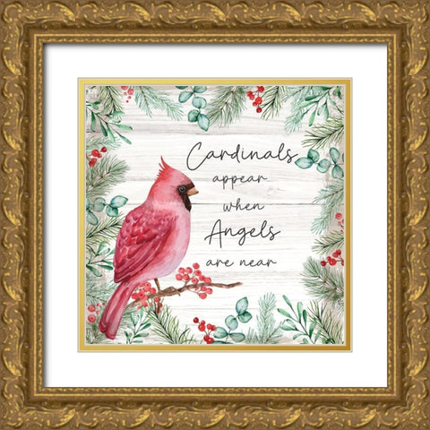 Cardinals Appear Gold Ornate Wood Framed Art Print with Double Matting by ND Art