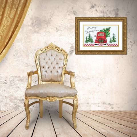 Merry Christmas Gold Ornate Wood Framed Art Print with Double Matting by ND Art
