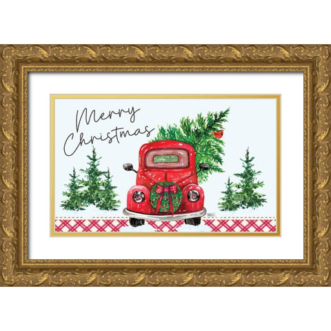 Merry Christmas Gold Ornate Wood Framed Art Print with Double Matting by ND Art