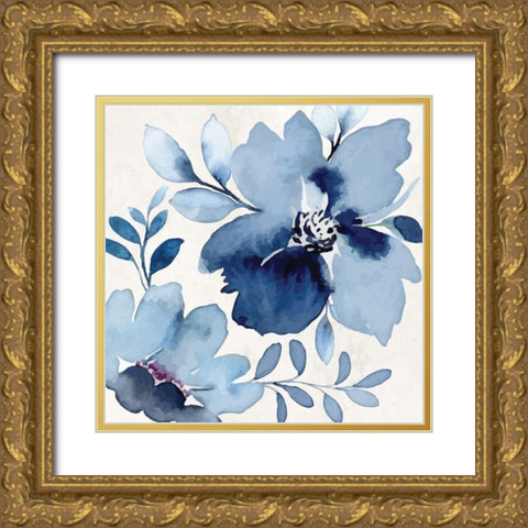 Cobalt Blossoms III Gold Ornate Wood Framed Art Print with Double Matting by ND Art