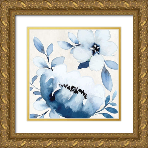 Cobalt Blossoms IV Gold Ornate Wood Framed Art Print with Double Matting by ND Art