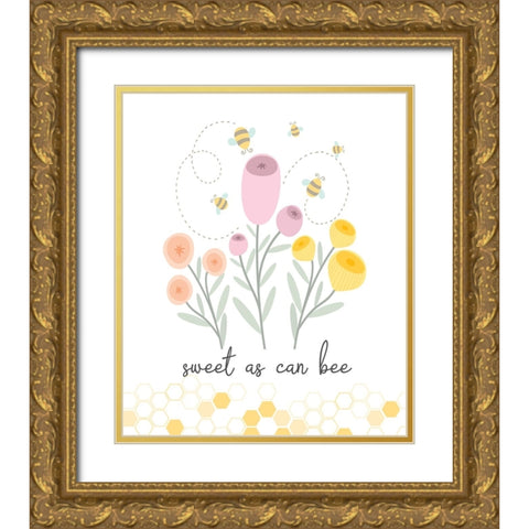 Sweet as Can Bee Gold Ornate Wood Framed Art Print with Double Matting by ND Art