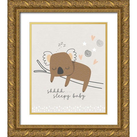 Sleepy Baby Koala Gold Ornate Wood Framed Art Print with Double Matting by ND Art