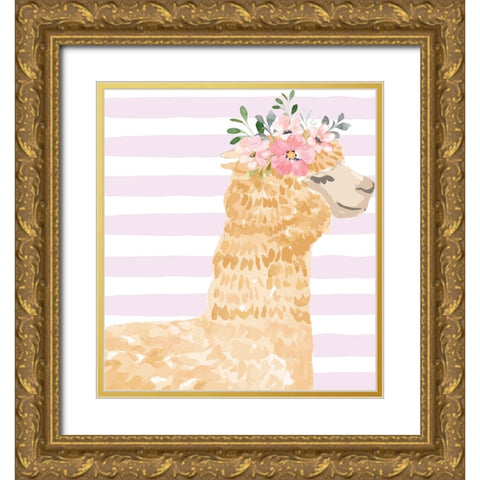 Llama II Gold Ornate Wood Framed Art Print with Double Matting by ND Art