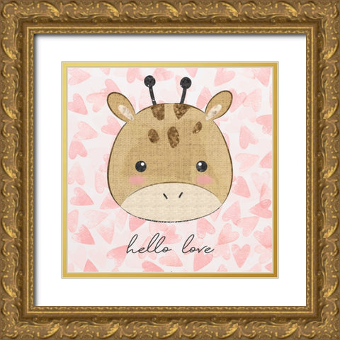 Baby Giraffe Gold Ornate Wood Framed Art Print with Double Matting by ND Art