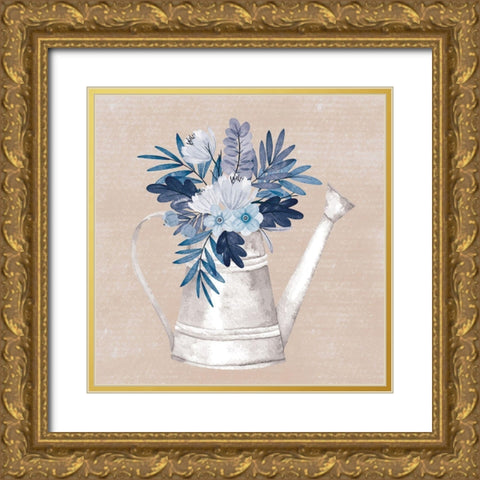 My Blue Floral Gold Ornate Wood Framed Art Print with Double Matting by ND Art