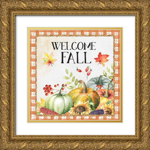 Welcome Fall Gold Ornate Wood Framed Art Print with Double Matting by ND Art