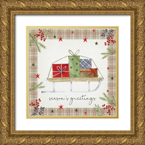 Seasons Greetings Gold Ornate Wood Framed Art Print with Double Matting by ND Art