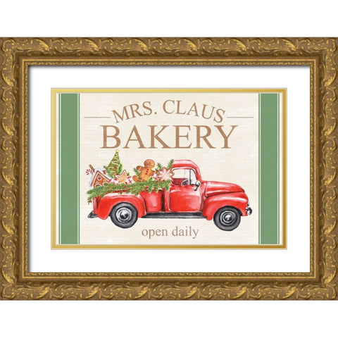 Mrs. Claus Bakery Gold Ornate Wood Framed Art Print with Double Matting by ND Art