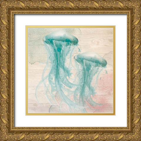 Jellyfish Gold Ornate Wood Framed Art Print with Double Matting by ND Art