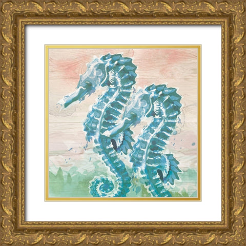 Sea Horses Gold Ornate Wood Framed Art Print with Double Matting by ND Art
