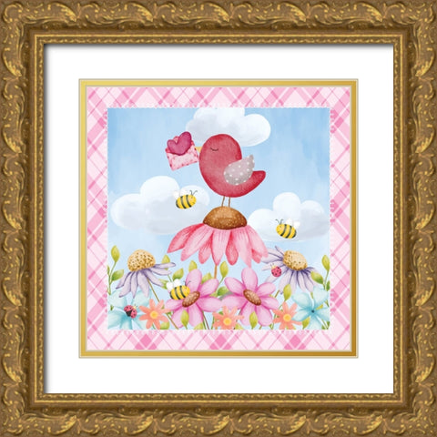 Love Bird Gold Ornate Wood Framed Art Print with Double Matting by ND Art