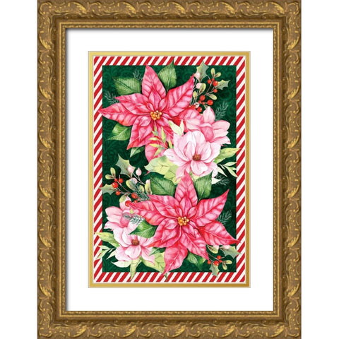 Poinsettias Gold Ornate Wood Framed Art Print with Double Matting by ND Art