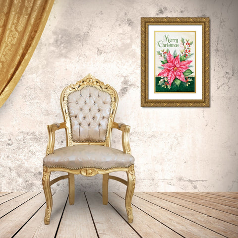 Merry Christmas Gold Ornate Wood Framed Art Print with Double Matting by ND Art
