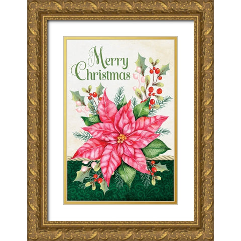 Merry Christmas Gold Ornate Wood Framed Art Print with Double Matting by ND Art