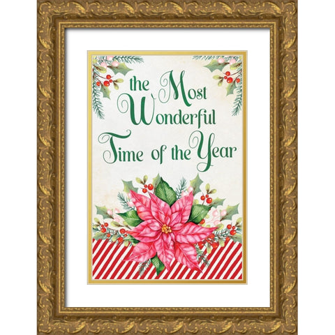 Wonderful Poinsettia Gold Ornate Wood Framed Art Print with Double Matting by ND Art