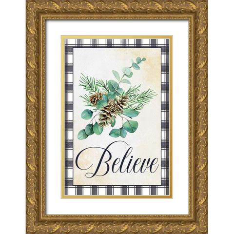 Believe Gold Ornate Wood Framed Art Print with Double Matting by ND Art