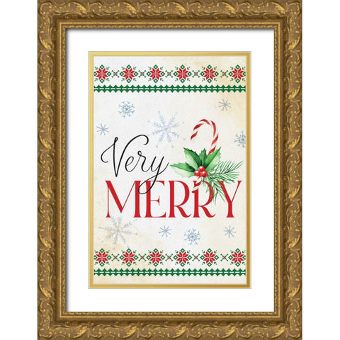 Very Merry Gold Ornate Wood Framed Art Print with Double Matting by ND Art