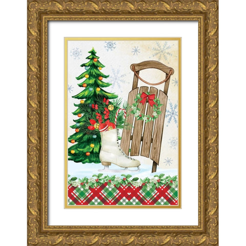Sleigh Gold Ornate Wood Framed Art Print with Double Matting by ND Art