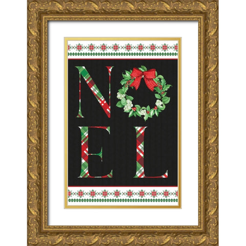 Noel Wreath Gold Ornate Wood Framed Art Print with Double Matting by ND Art